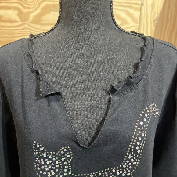 QUACKER FACTORY Cat Lady Bedazzled Rhinestone Classic Sweatshirt Black Size 3X - Picture 6 of 12